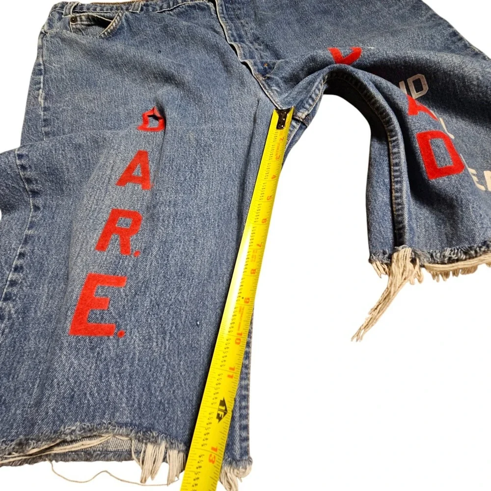 Levi's Orange Tab D.A.R E Cut-Off  Shorts Mens Blue‎ Denim Fringe Hem Size 44x13
